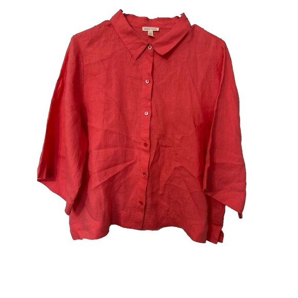 Eileen Fisher Organic Linen Button Down Shirt Women Salmon Medium Long Sleeve - Picture 1 of 4